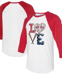Women's Boston Red Sox  Tiny Turnip White/Red Baseball Love Raglan 3/4-Sleeve T-Shirt