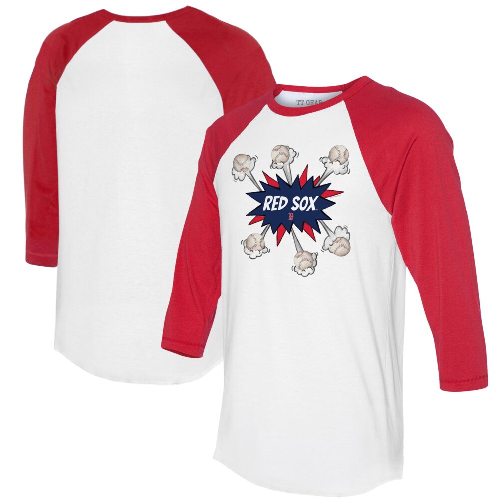 Women's Boston Red Sox  Tiny Turnip White/Red Baseball Pow 3/4-Sleeve Raglan T-Shirt