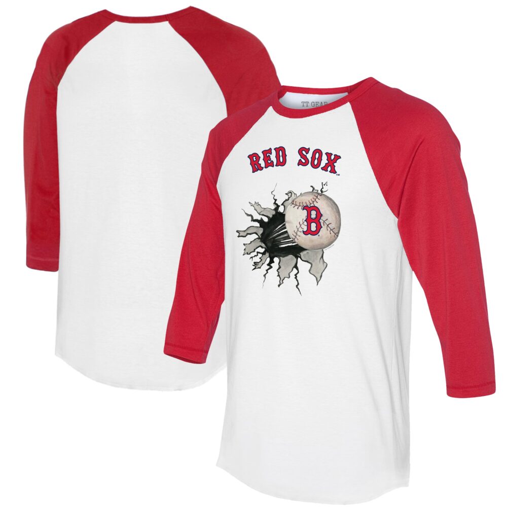 Women's Boston Red Sox  Tiny Turnip White/Red Baseball Tear 3/4-Sleeve Raglan T-Shirt