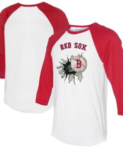 Women's Boston Red Sox  Tiny Turnip White/Red Baseball Tear 3/4-Sleeve Raglan T-Shirt