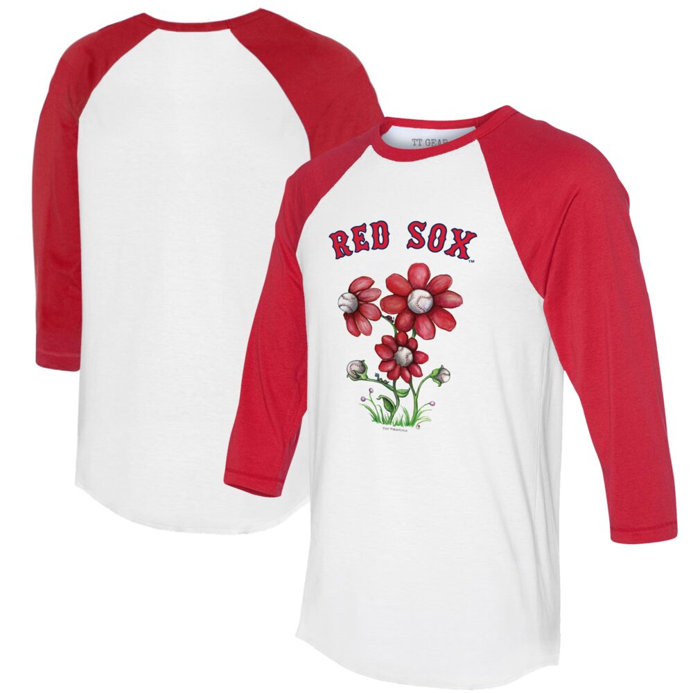 Women's Boston Red Sox Tiny Turnip White/Red Blooming Baseballs 3/4-Sleeve Raglan T-Shirt