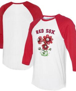 Women's Boston Red Sox Tiny Turnip White/Red Blooming Baseballs 3/4-Sleeve Raglan T-Shirt