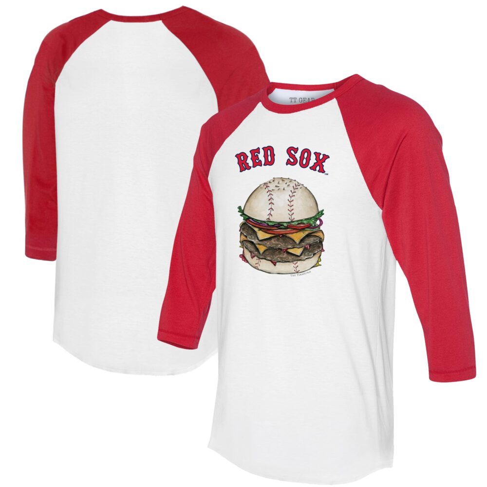 Women's Boston Red Sox Tiny Turnip White/Red Burger 3/4-Sleeve Raglan T-Shirt