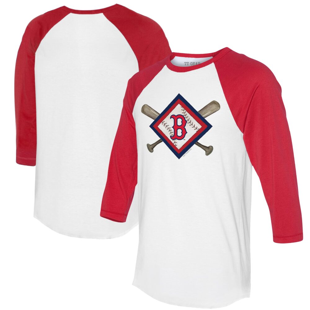 Women's Boston Red Sox  Tiny Turnip White/Red Diamond Cross Bats 3/4-Sleeve Raglan T-Shirt