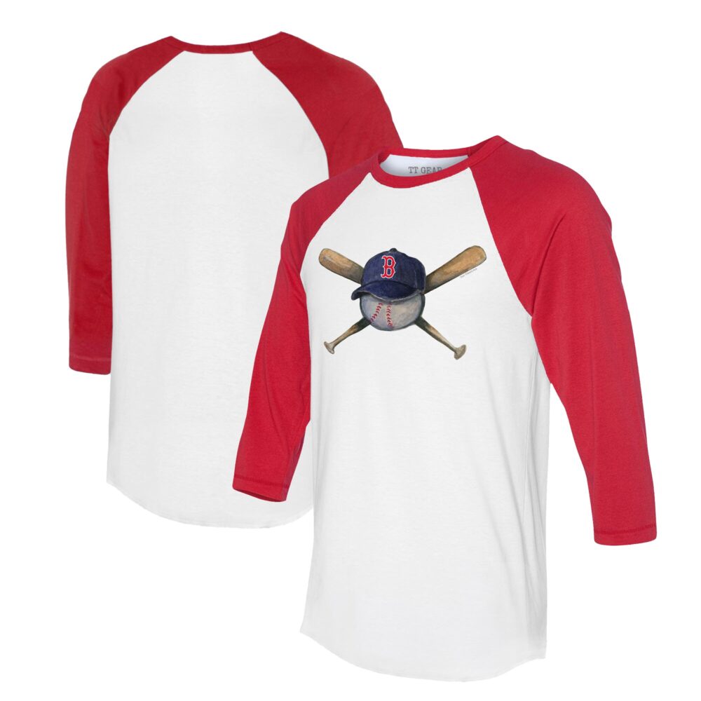 Women's Boston Red Sox Tiny Turnip White/Red Hat Crossbats 3/4-Sleeve Raglan T-Shirt