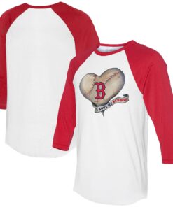 Women's Boston Red Sox  Tiny Turnip White/Red Heart Banner 3/4-Sleeve Raglan T-Shirt