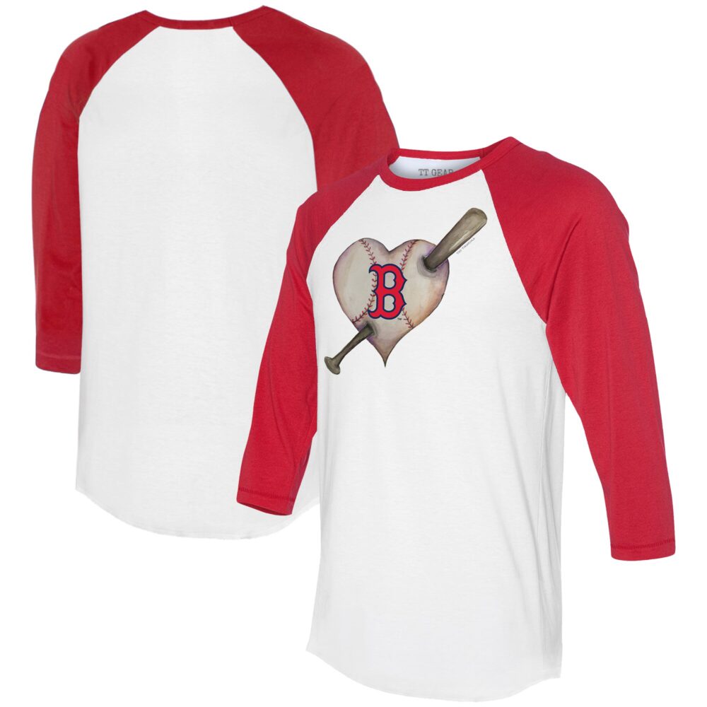 Women's Boston Red Sox Tiny Turnip White/Red Heart Bat 3/4-Sleeve Raglan T-Shirt