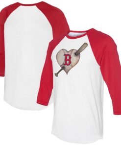 Women's Boston Red Sox Tiny Turnip White/Red Heart Bat 3/4-Sleeve Raglan T-Shirt