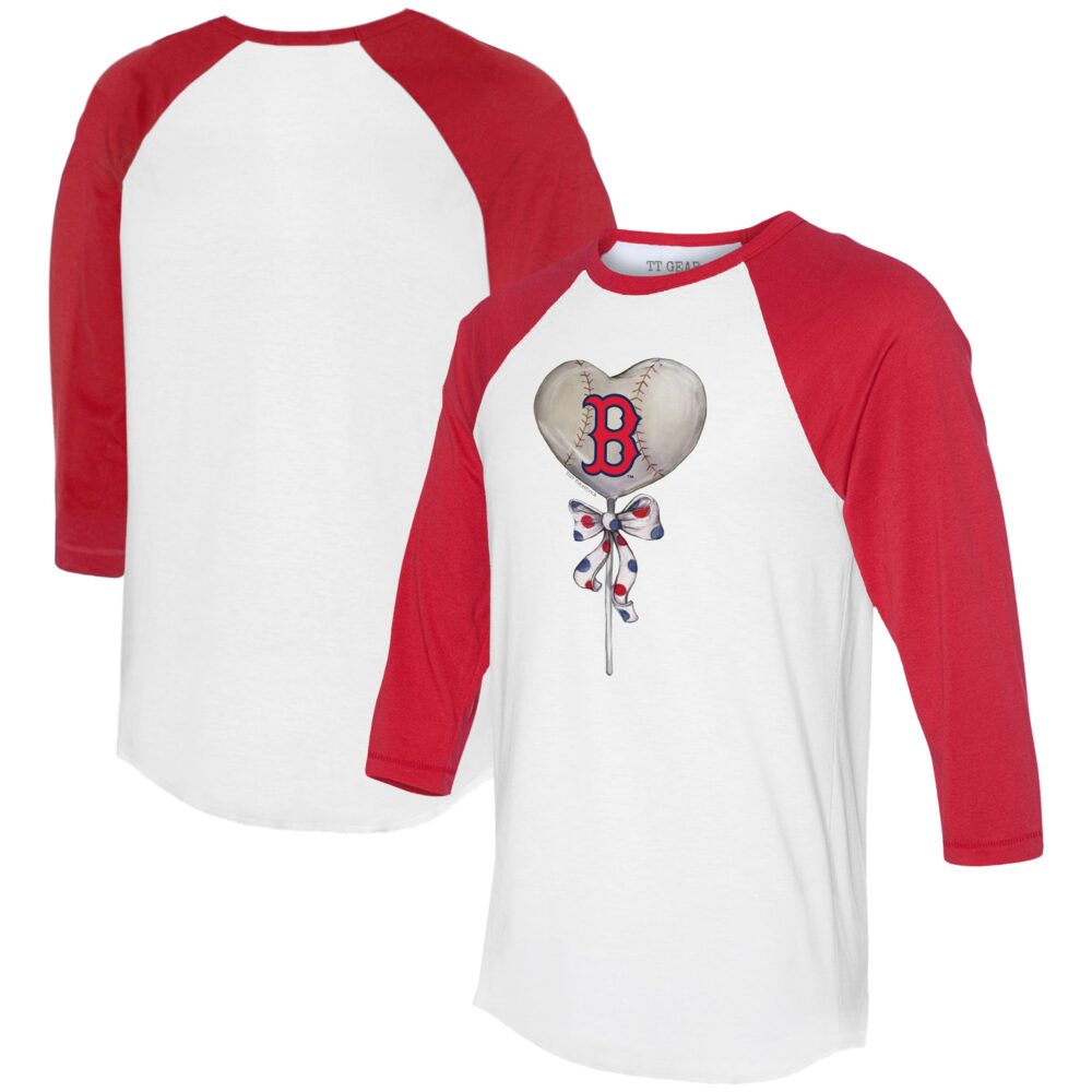 Women's Boston Red Sox  Tiny Turnip White/Red Heart Lolly 3/4-Sleeve Raglan T-Shirt