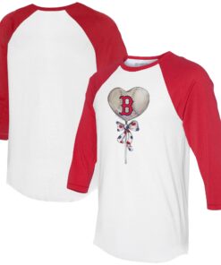 Women's Boston Red Sox  Tiny Turnip White/Red Heart Lolly 3/4-Sleeve Raglan T-Shirt