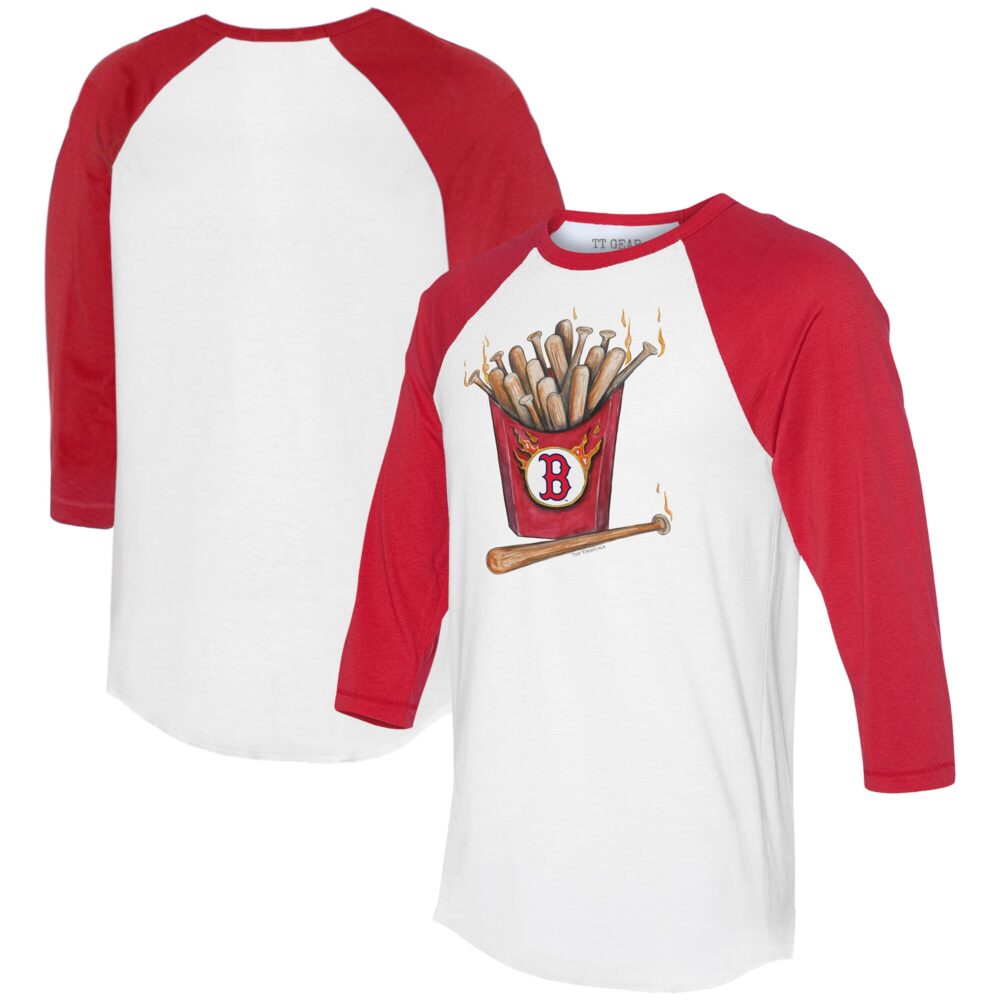 Women's Boston Red Sox Tiny Turnip White/Red Hot Bats 3/4-Sleeve Raglan T-Shirt