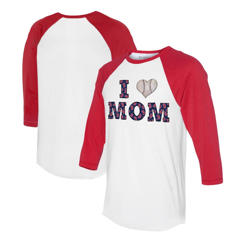 Women's Boston Red Sox Tiny Turnip White/Red I Love Mom 3/4-Sleeve Raglan T-Shirt