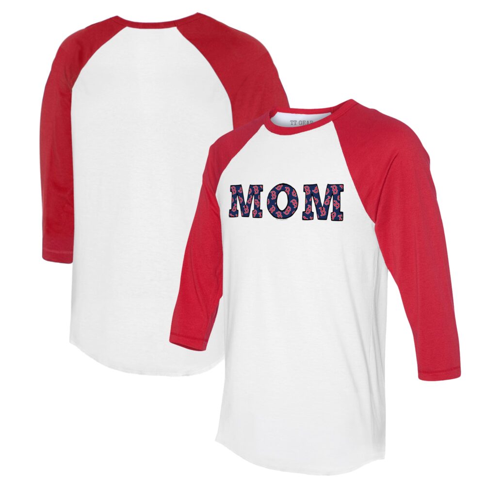 Women's Boston Red Sox Tiny Turnip White/Red Logo Mom 3/4-Sleeve Raglan T-Shirt
