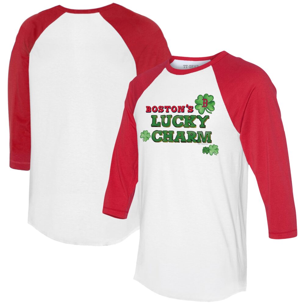 Women's Boston Red Sox Tiny Turnip White/Red Lucky Charm 3/4-Sleeve Raglan T-Shirt