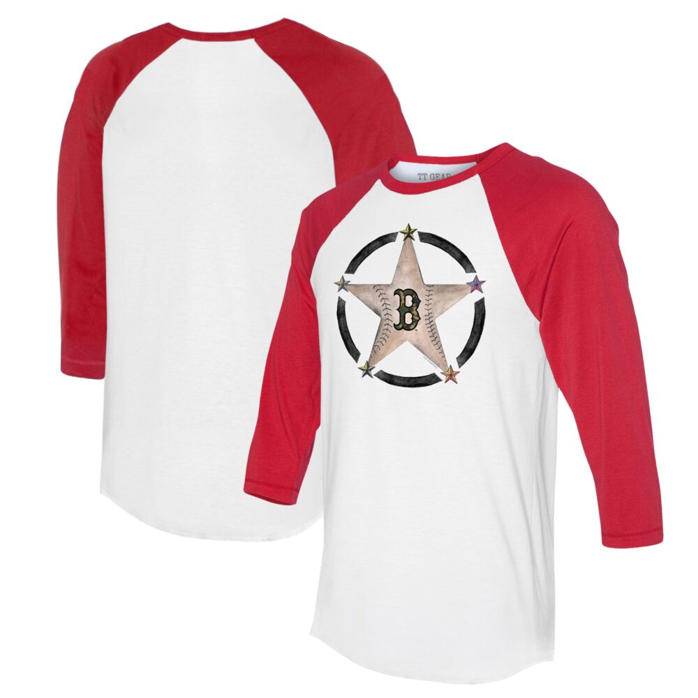 Women's Boston Red Sox Tiny Turnip White/Red Military Star 3/4-Sleeve Raglan T-Shirt