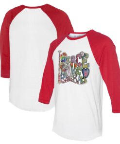 Women's Boston Red Sox Tiny Turnip White/Red Peace Love Baseball 3/4-Sleeve Raglan T-Shirt