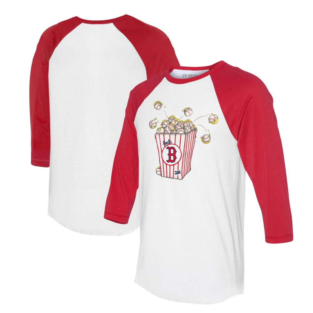 Women's Boston Red Sox Tiny Turnip White/Red Popcorn 3/4-Sleeve Raglan T-Shirt