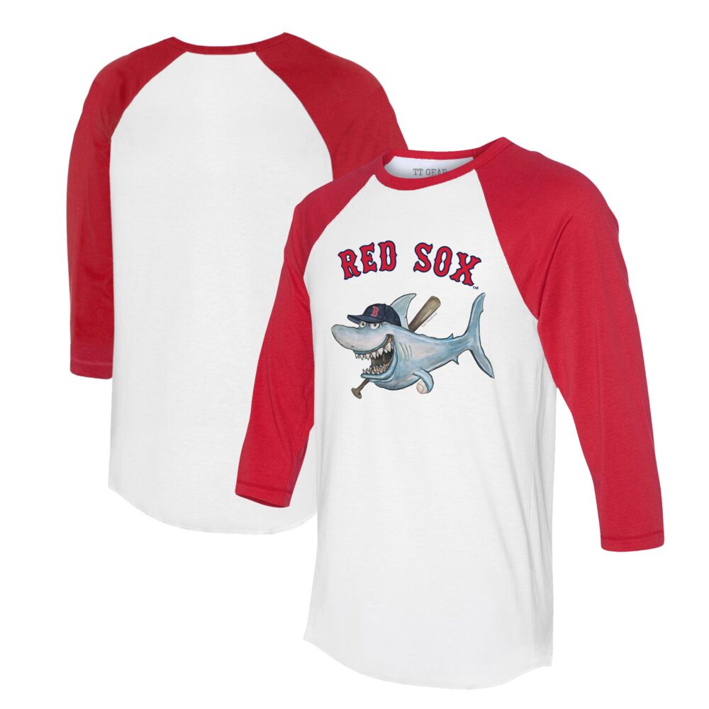 Women's Boston Red Sox Tiny Turnip White/Red Shark 3/4-Sleeve Raglan T-Shirt