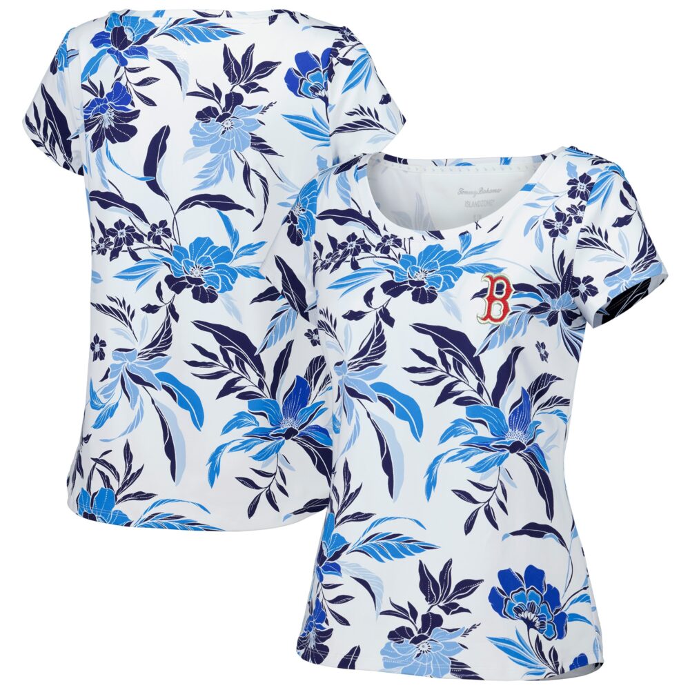 Women's Boston Red Sox  Tommy Bahama White Aubrey Romantic Blooms IslandZone T-Shirt