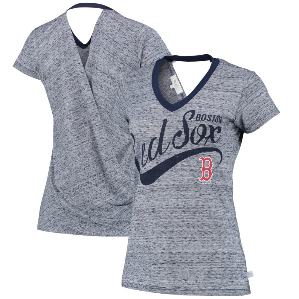 Women's Boston Red Sox Touch Navy Hail Mary V-Neck Back Wrap T-Shirt