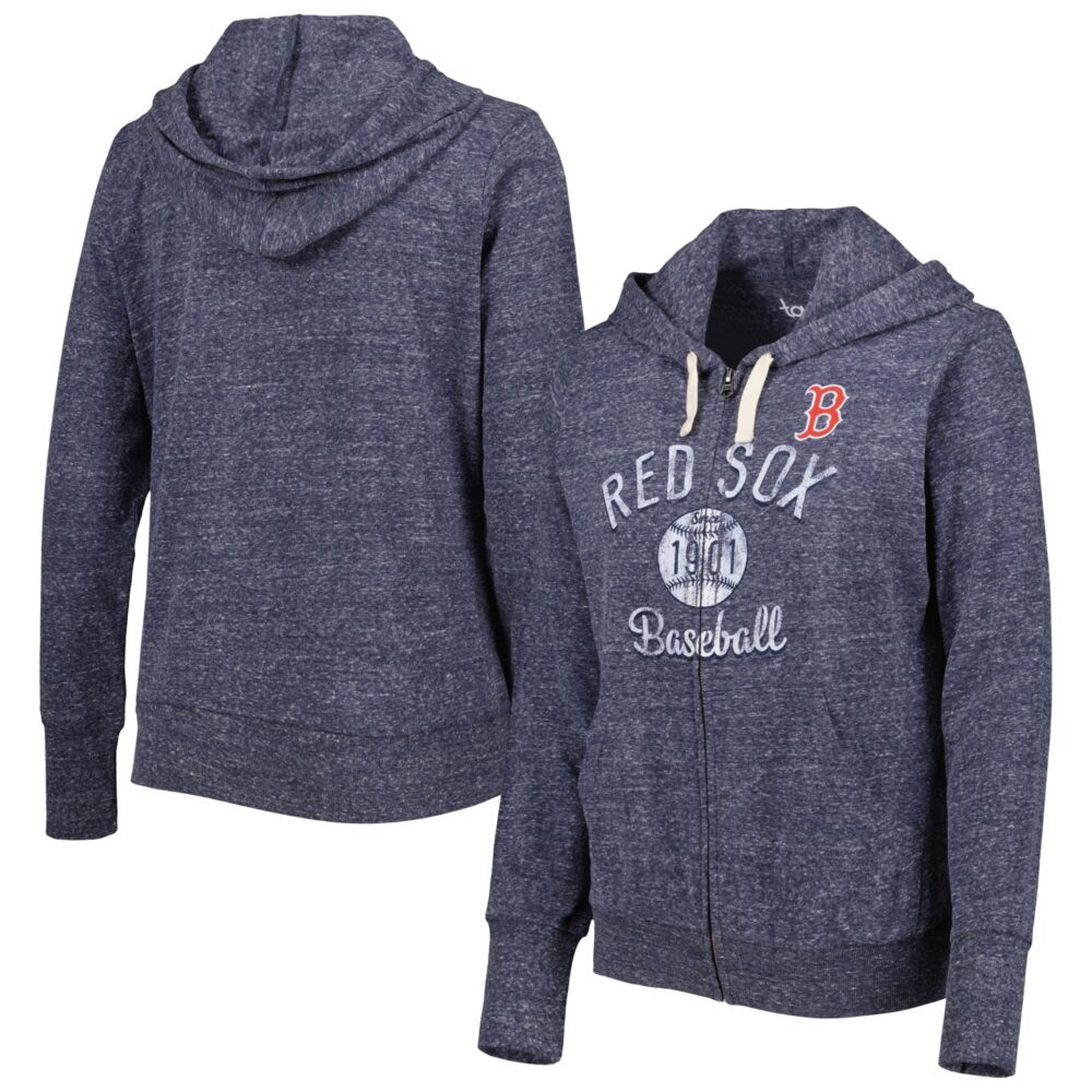 Women's Boston Red Sox Touch Navy Training Camp Tri-Blend Lightweight Full-Zip Hoodie