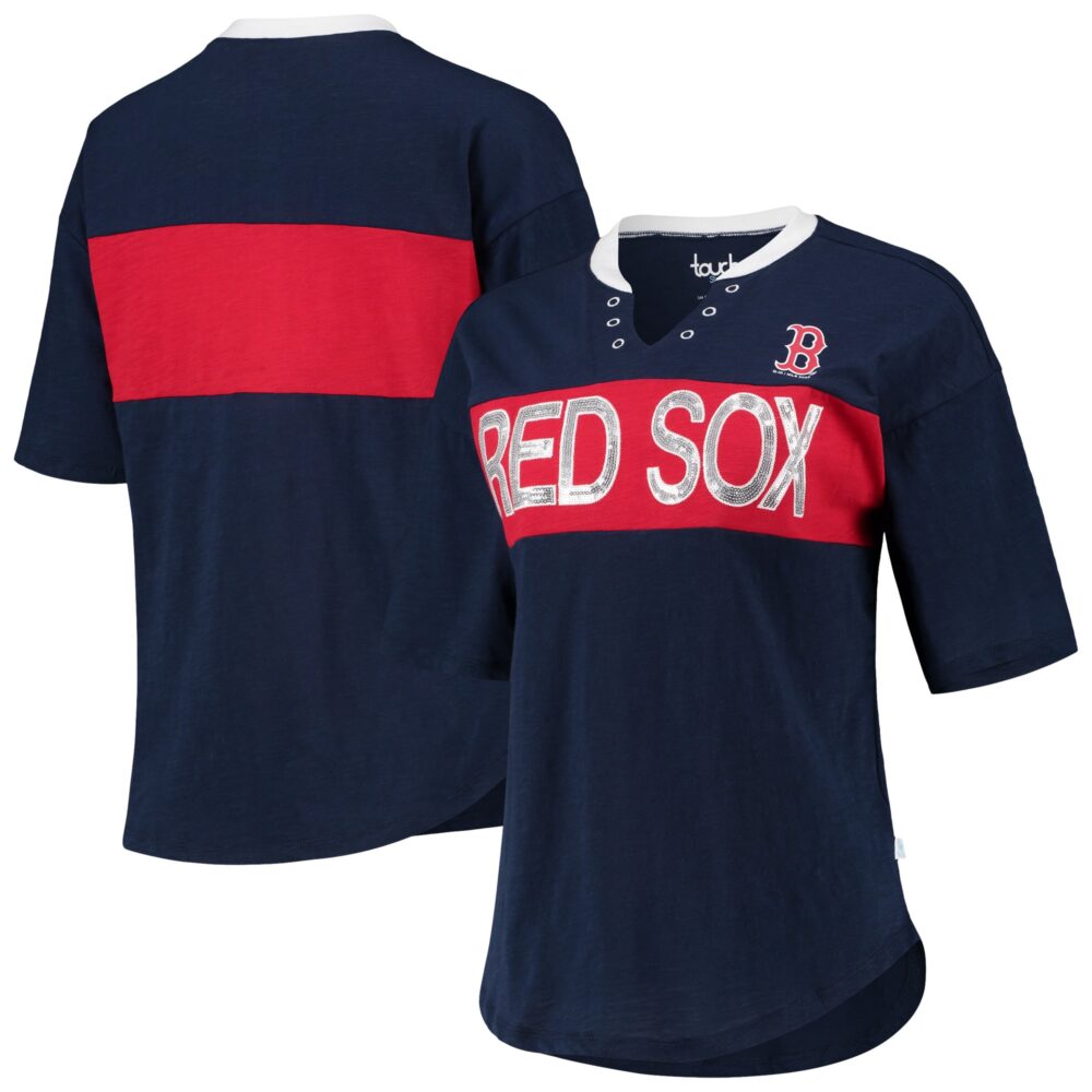 Women's Boston Red Sox Touch Navy/Red Lead Off Notch Neck T-Shirt