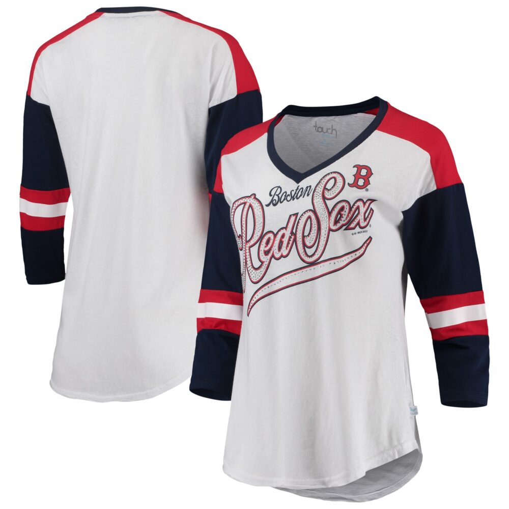 Women's Boston Red Sox Touch White/Navy Base Runner 3/4-Sleeve V-Neck T-Shirt
