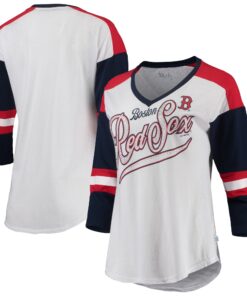 Women's Boston Red Sox Touch White/Navy Base Runner 3/4-Sleeve V-Neck T-Shirt