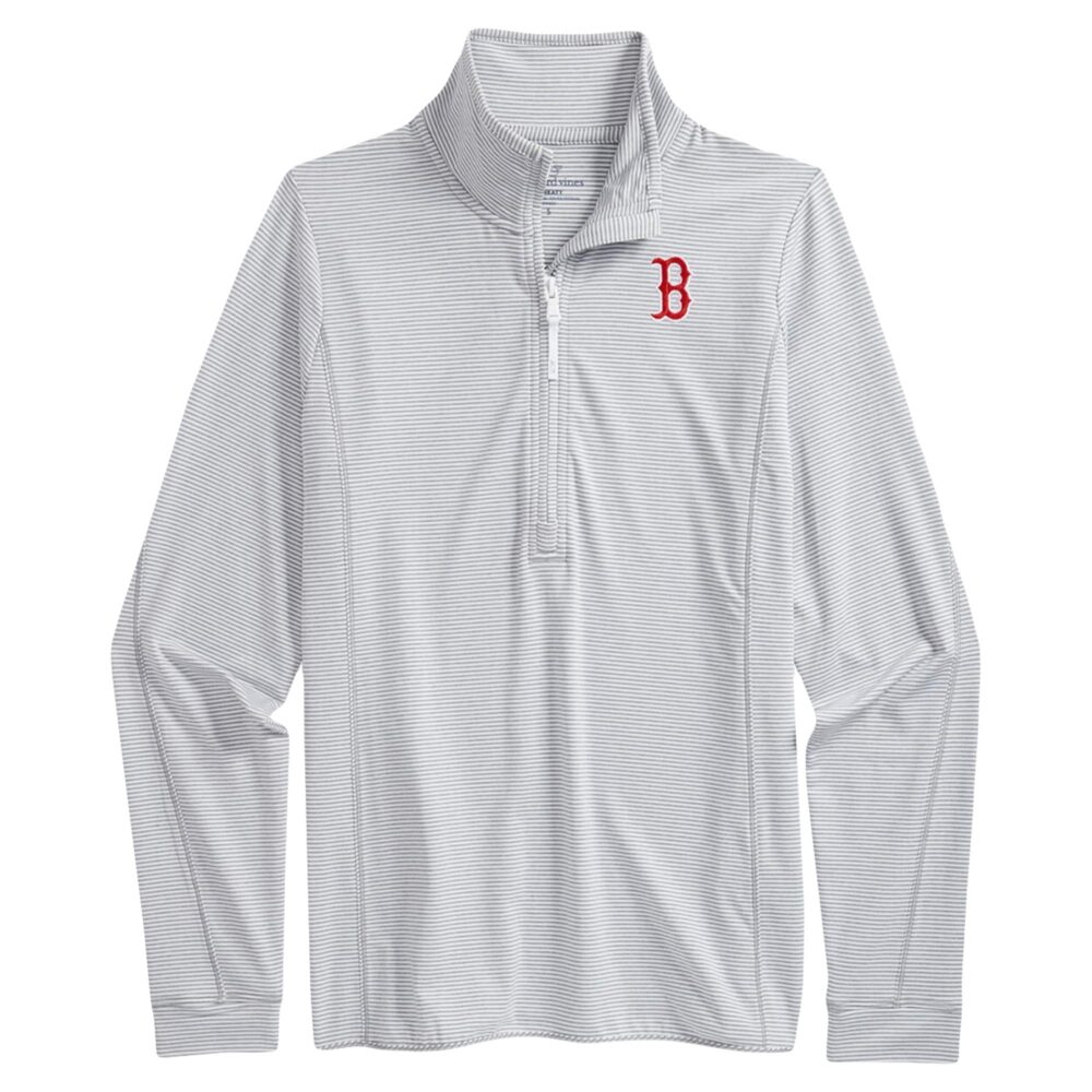 Women's Boston Red Sox Vineyard Vines Heather Gray Stripe Sankaty Half-Zip Pullover Top