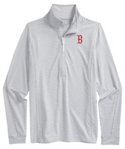 Women's Boston Red Sox Vineyard Vines Heather Gray Stripe Sankaty Half-Zip Pullover Top