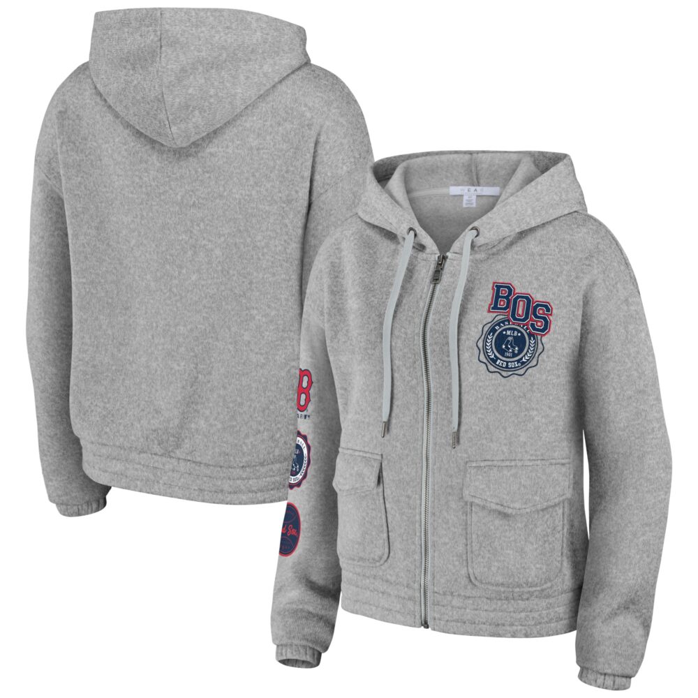Women's Boston Red Sox WEAR by Erin Andrews Gray Full-Zip Hoodie