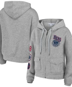 Women's Boston Red Sox WEAR by Erin Andrews Gray Full-Zip Hoodie
