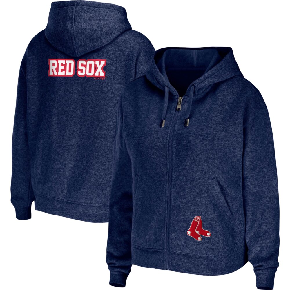 Women's Boston Red Sox WEAR by Erin Andrews Heather Navy Full-Zip Hoodie