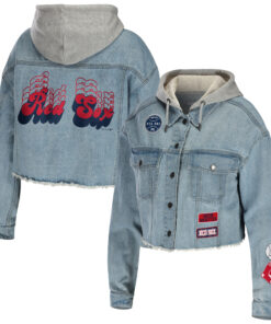 Women's Boston Red Sox WEAR by Erin Andrews Hooded Button-Up Denim Jacket