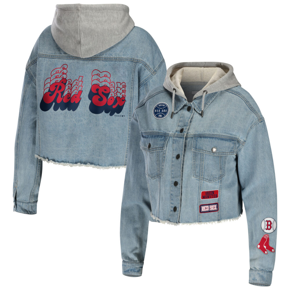 Women's Boston Red Sox WEAR by Erin Andrews Hooded Button-Up Denim Jacket