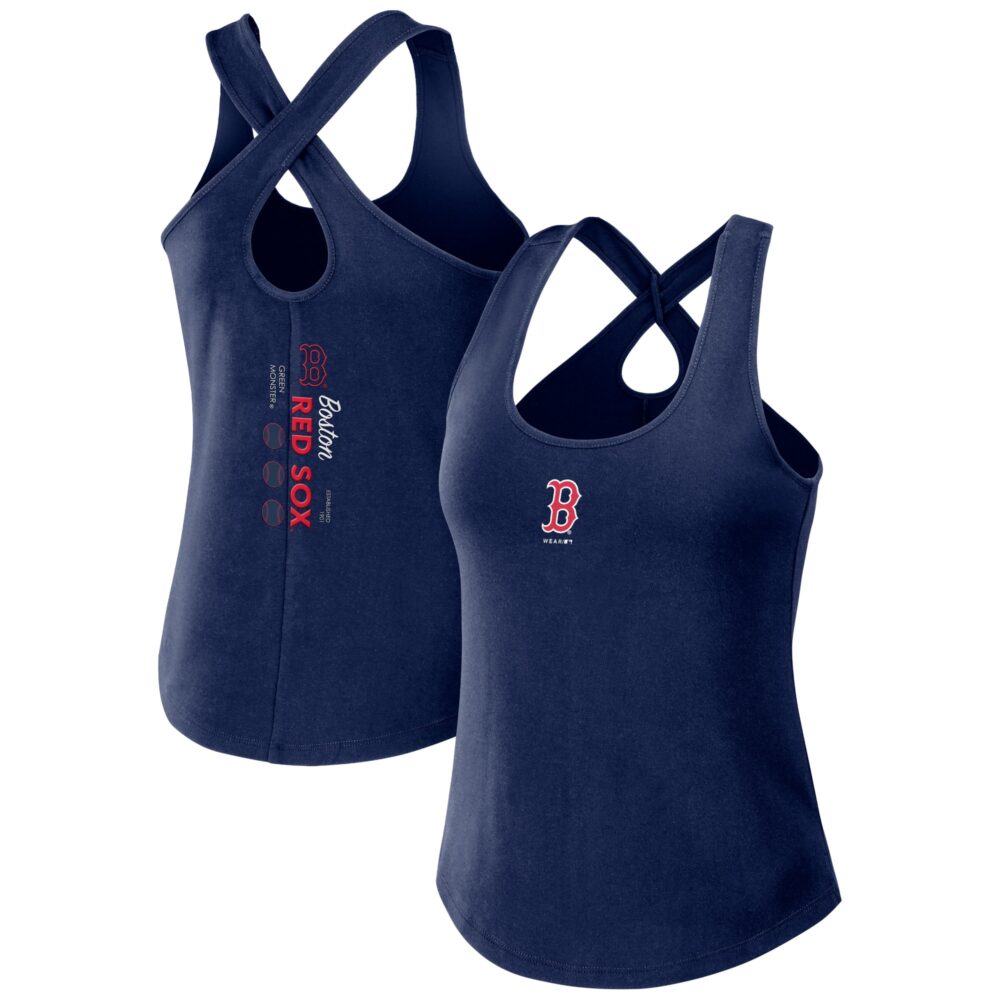 Women's Boston Red Sox WEAR by Erin Andrews Navy Cross Back Tank Top