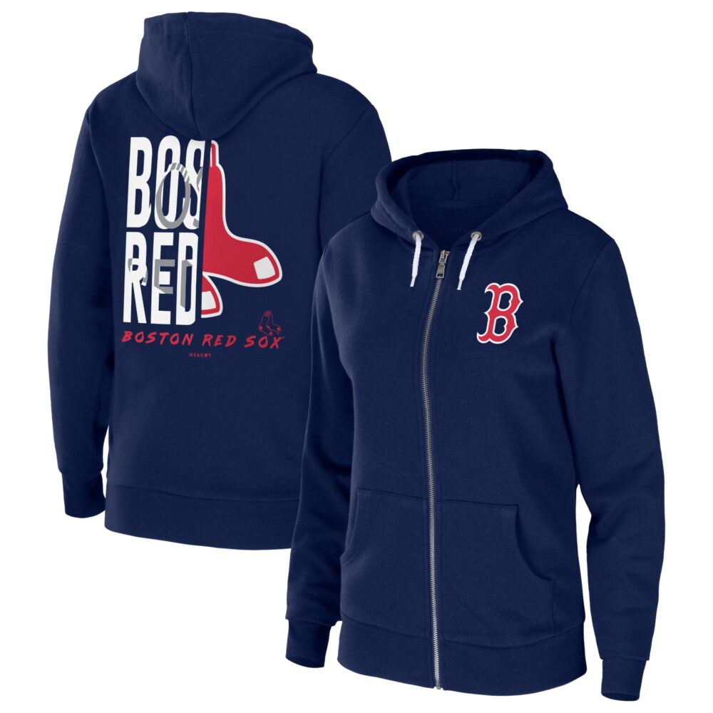 Women's Boston Red Sox WEAR by Erin Andrews Navy Sponge Fleece Full-Zip Hoodie