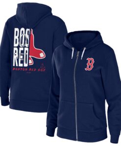 Women's Boston Red Sox WEAR by Erin Andrews Navy Sponge Fleece Full-Zip Hoodie