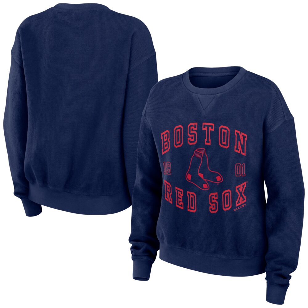 Women's Boston Red Sox WEAR by Erin Andrews Navy Vintage Cord Pullover Sweatshirt