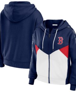 Women's Boston Red Sox WEAR by Erin Andrews Navy/White  Color Block Full-Zip Hoodie