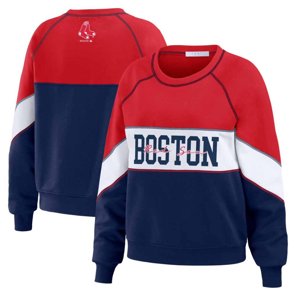 Women's Boston Red Sox WEAR by Erin Andrews Red/Navy Crewneck Pullover Sweatshirt