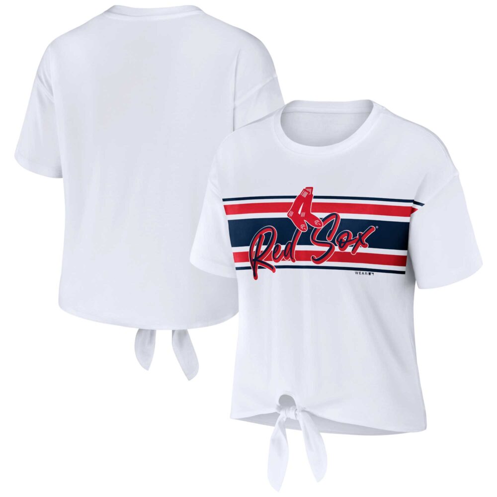 Women's Boston Red Sox WEAR by Erin Andrews White Front Tie T-Shirt