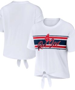Women's Boston Red Sox WEAR by Erin Andrews White Front Tie T-Shirt