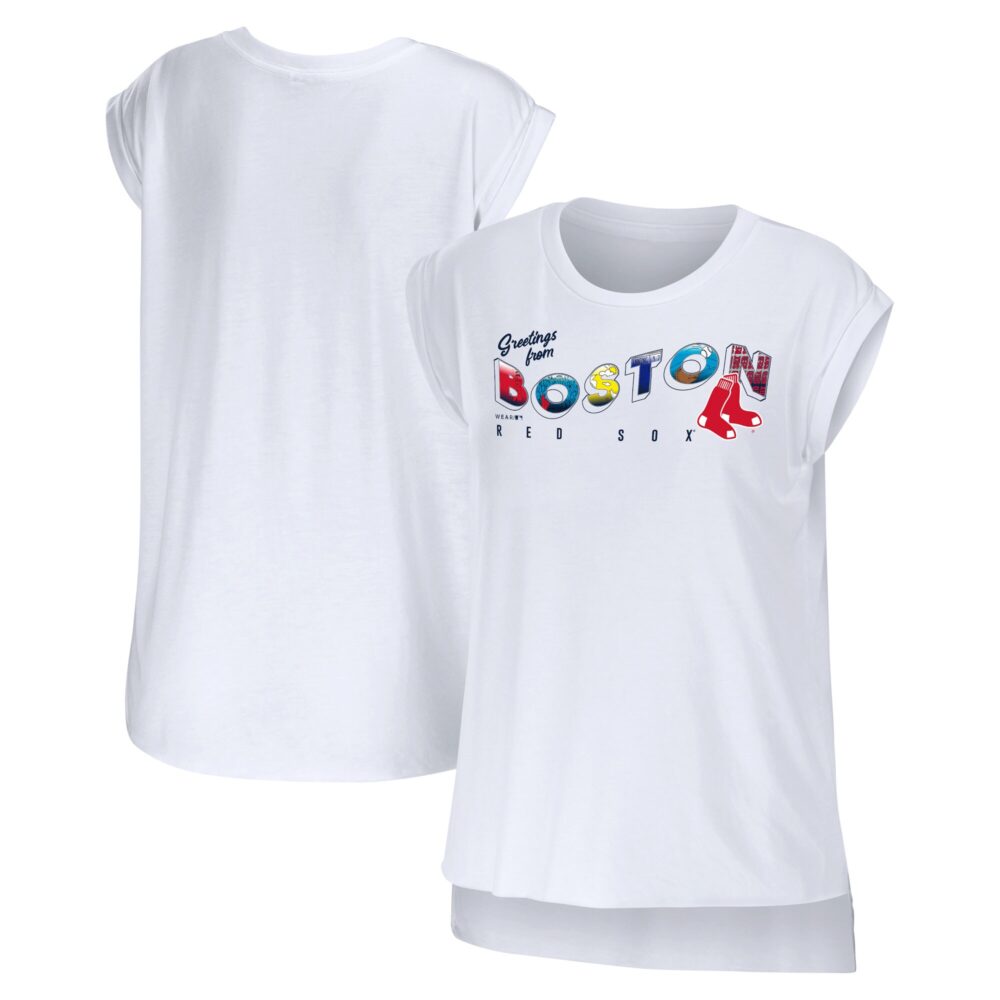 Women's Boston Red Sox WEAR by Erin Andrews White Greetings From T-Shirt
