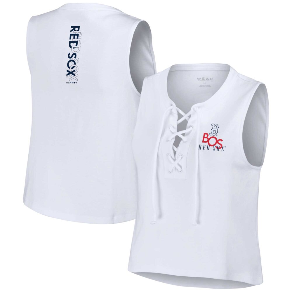 Women's Boston Red Sox WEAR by Erin Andrews White Lace-Up Tank Top