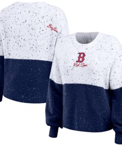Women's Boston Red Sox WEAR by Erin Andrews White/Navy Color Block Script Pullover Sweater