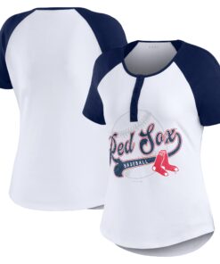 Women's Boston Red Sox WEAR by Erin Andrews White/Navy Henley Raglan T-Shirt