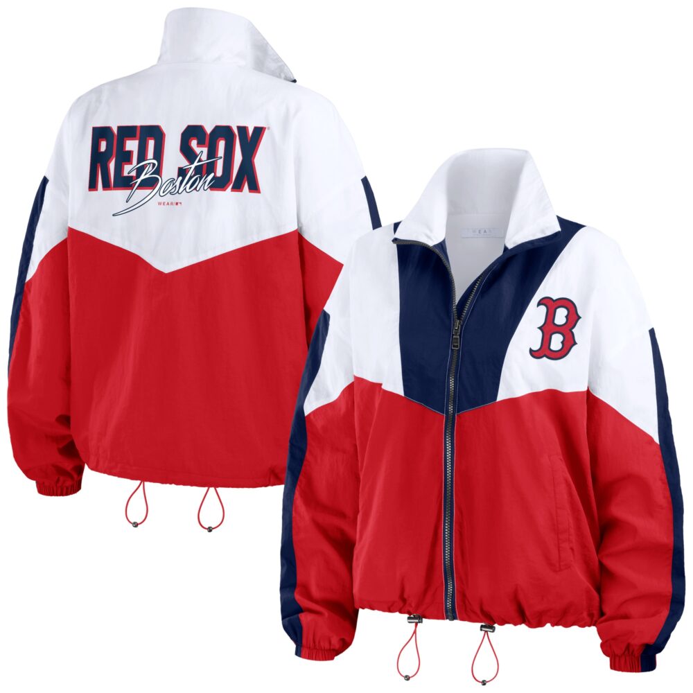 Women's Boston Red Sox WEAR by Erin Andrews White/Red Color Block Full-Zip Windbreaker Jacket