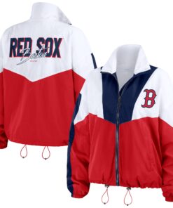 Women's Boston Red Sox WEAR by Erin Andrews White/Red Color Block Full-Zip Windbreaker Jacket