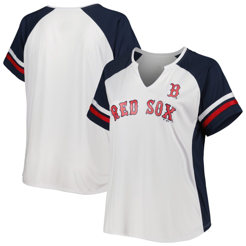 Women's Boston Red Sox White/Navy Plus Size Notch Neck T-Shirt